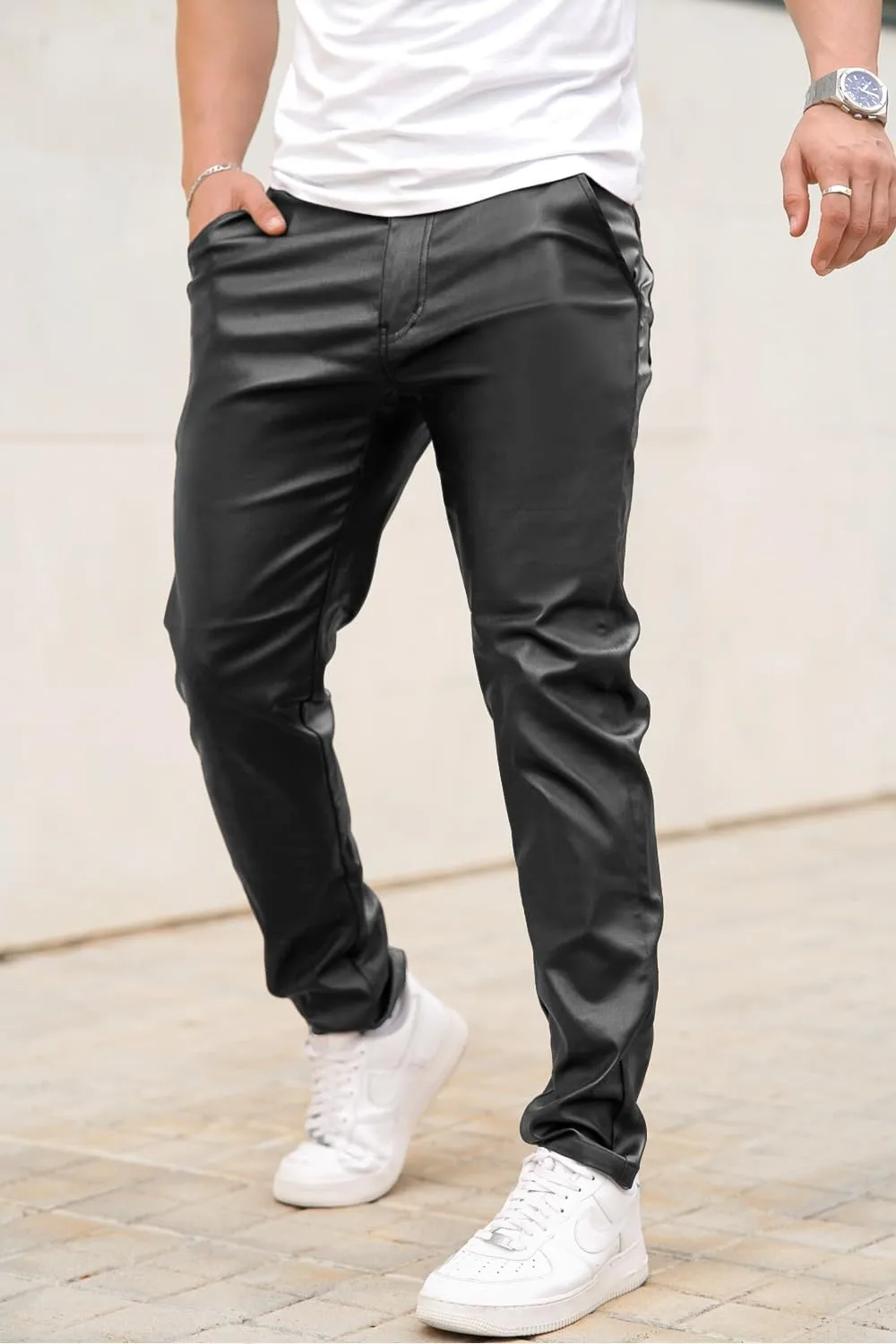 GINGTTO Mens Leather Pants Slim Fit Disco Pants for Men Stretch