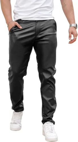 GINGTTO Mens Leather Pants Slim Fit Disco Pants for Men Stretch