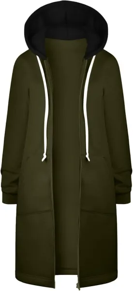 GOFULY Hooded For Women Full Zip Knee Length Tunic Sweatshirt Dresses Fleece Fall Jackets Long Sleeve Solid Clothes Pockets