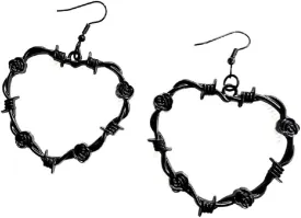 Gothic Barbed Wire Love Heart Drop Dangle Earrings Chunky Big Flower Hoop Metal Thorns for Women Girls Goth Punk Large Hip Hop Party Jewelry