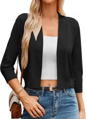 GRACE KARIN Women's 3/4 Sleeve Cardigan Knit Sweaters Cropped Open Front Shrug Bolero