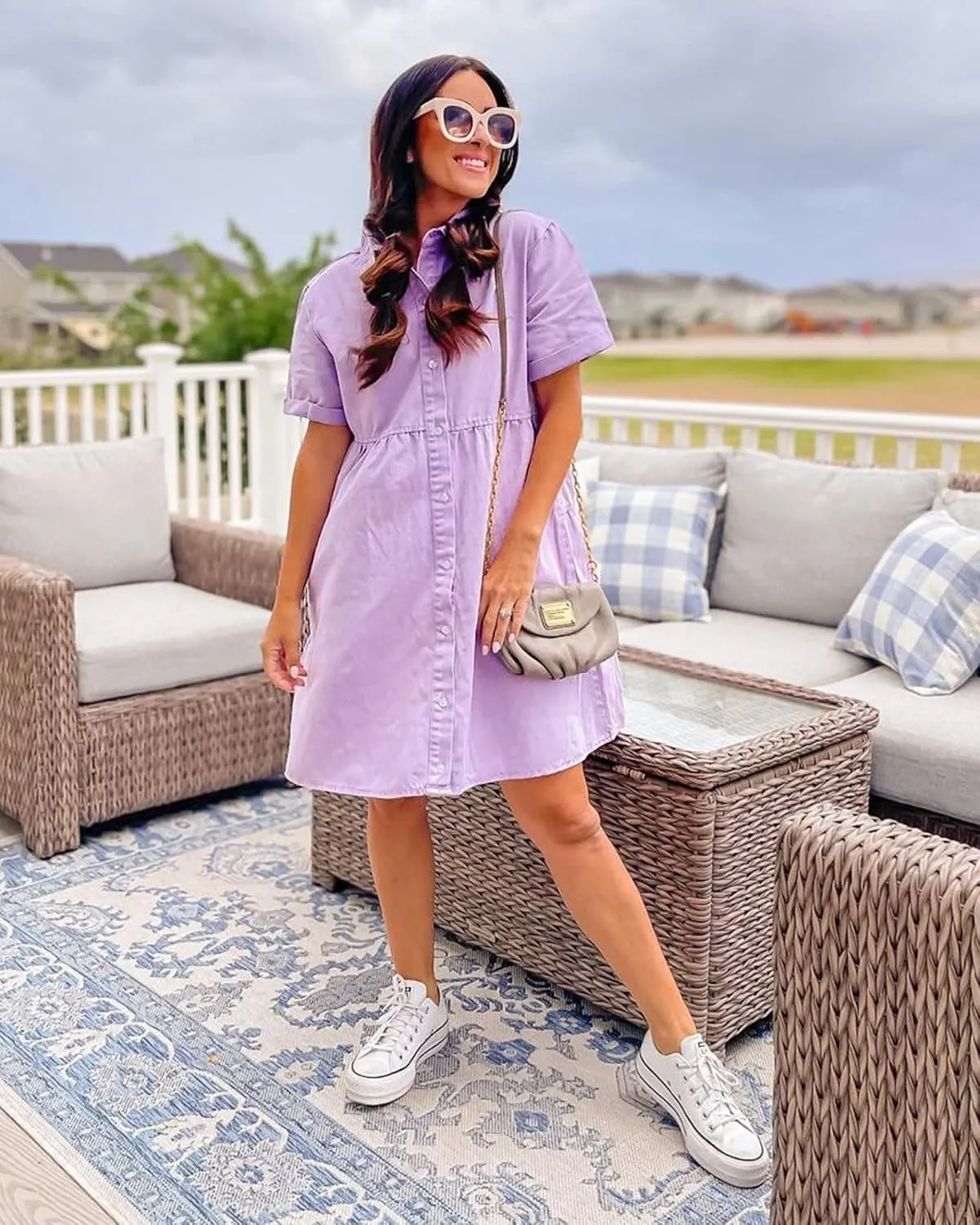 GRAPENT Denim Dress for Women Babydoll Tiered Short Sleeve Button Down Jean Shirt Dresses