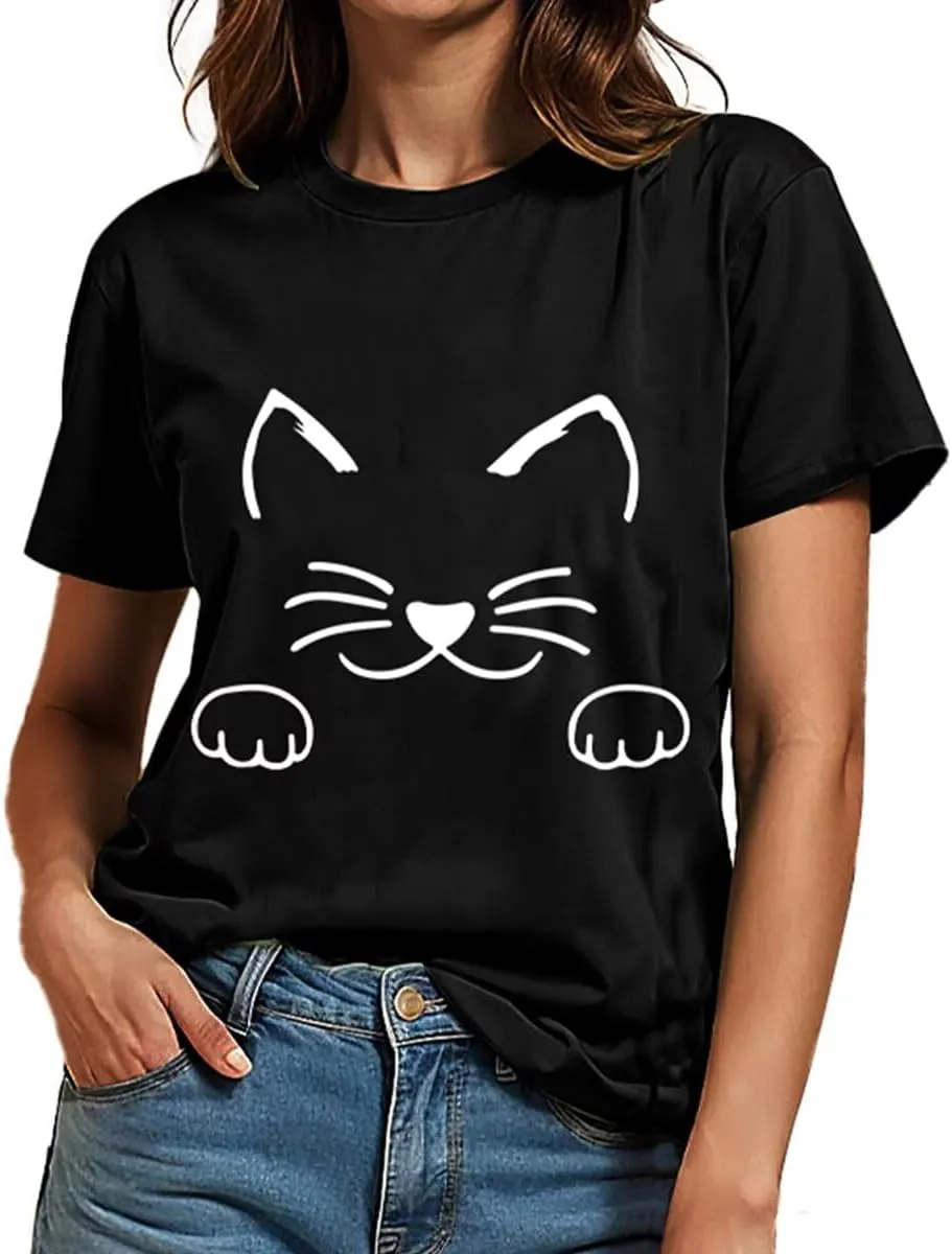 Graphic Tees for Women Cute Funny Animal Graphic T-Shirt Teen Girls Summer Short Sleeve Casual Tops Trendy