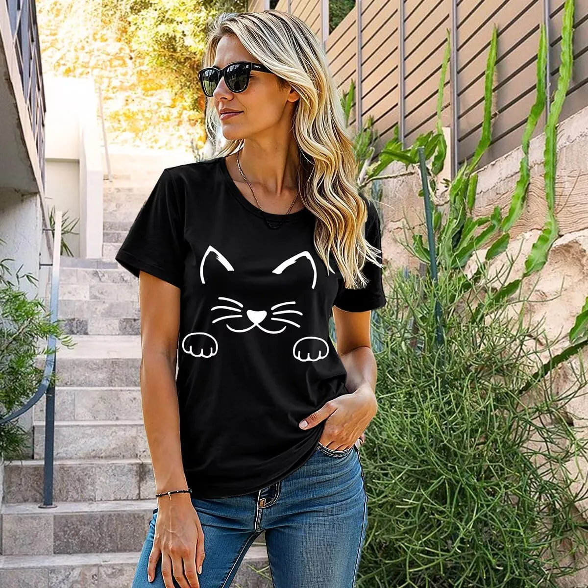 Graphic Tees for Women Cute Funny Animal Graphic T-Shirt Teen Girls Summer Short Sleeve Casual Tops Trendy