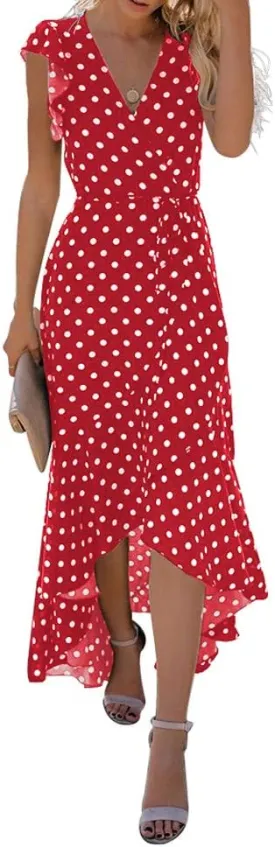 GRECERELLE 2025 Women's Spring Summer Boho Floral Print V-Neck Faux Wrap Maxi Dress for Wedding Guest, Graduation, Party