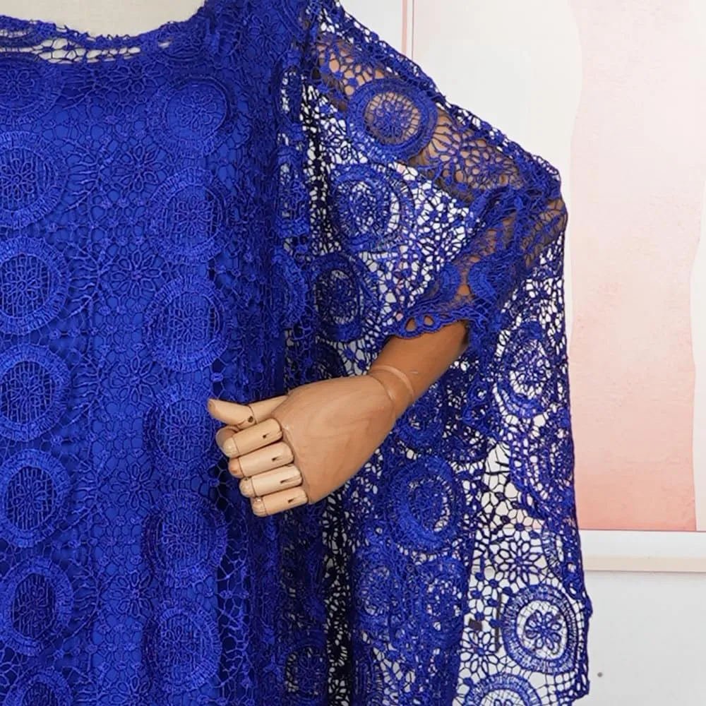 HD Women's Solid Color Lace Kaftan Dress Embroidery Rhinestone Evening Party Gown Plus Size
