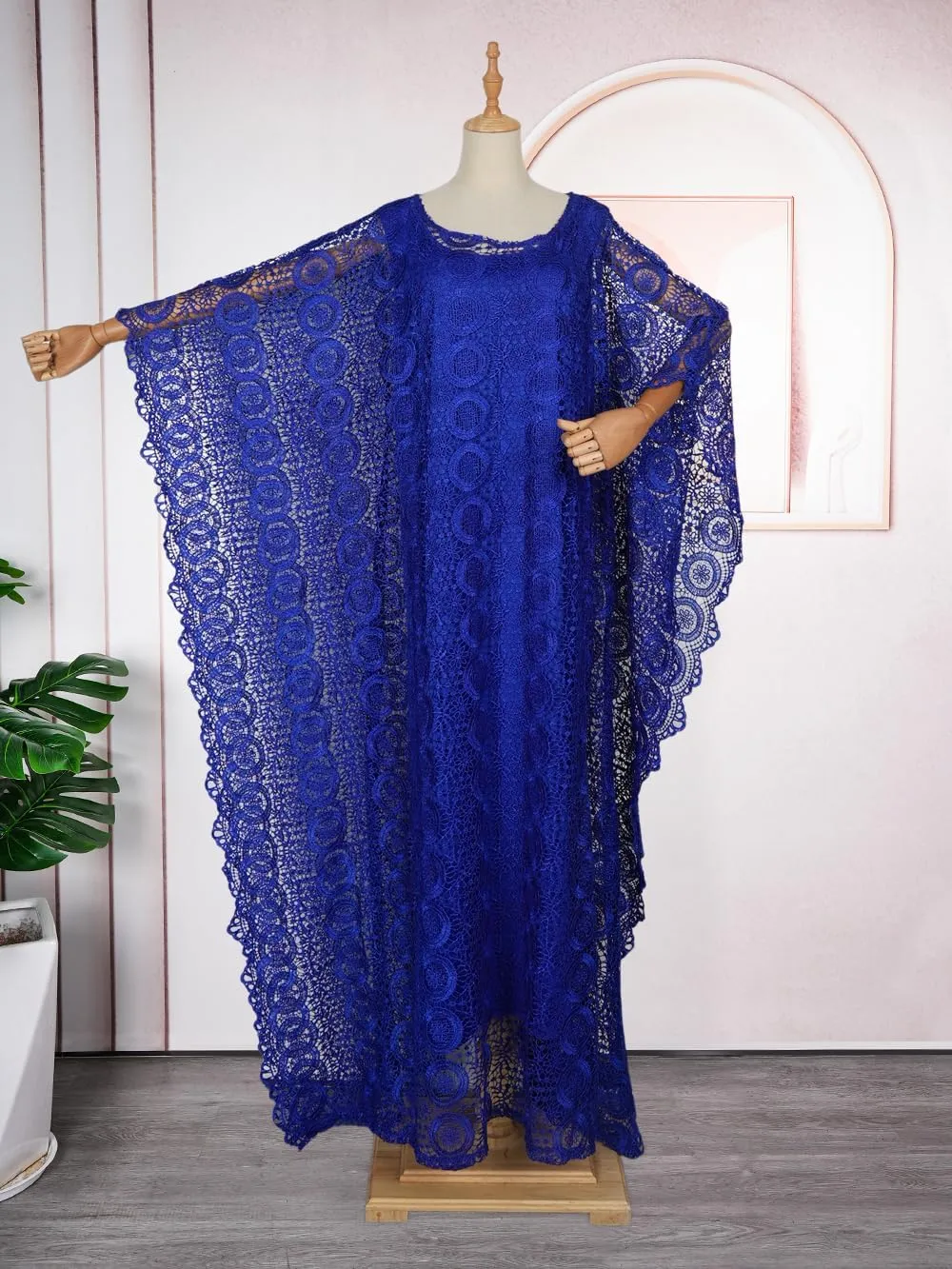 HD Women's Solid Color Lace Kaftan Dress Embroidery Rhinestone Evening Party Gown Plus Size