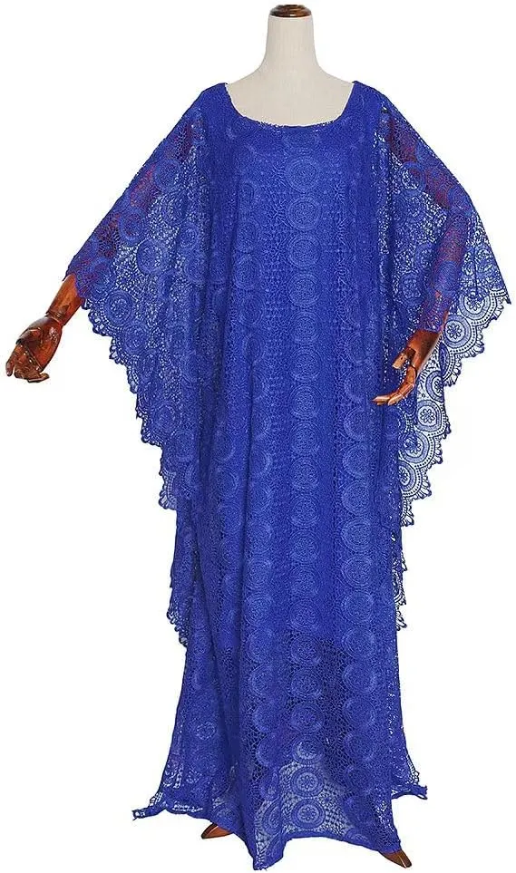 HD Women's Solid Color Lace Kaftan Dress Embroidery Rhinestone Evening Party Gown Plus Size
