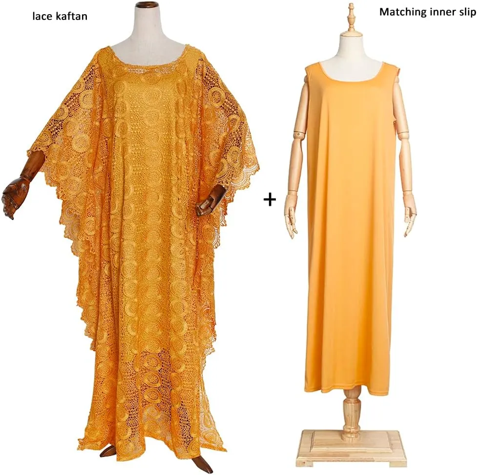 HD Women's Solid Color Lace Kaftan Dress Embroidery Rhinestone Evening Party Gown Plus Size