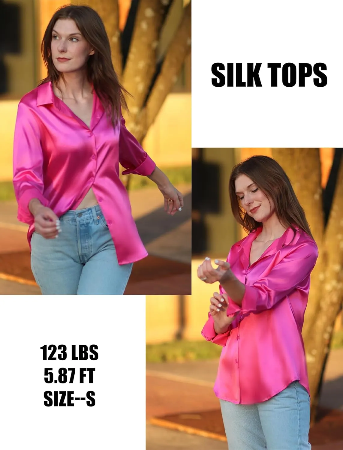 HOTOUCH Women's Satin Silk Shirts Button Down V Neck Dressy Casual Blouse Loose Long Sleeve Office Work Tunic Tops