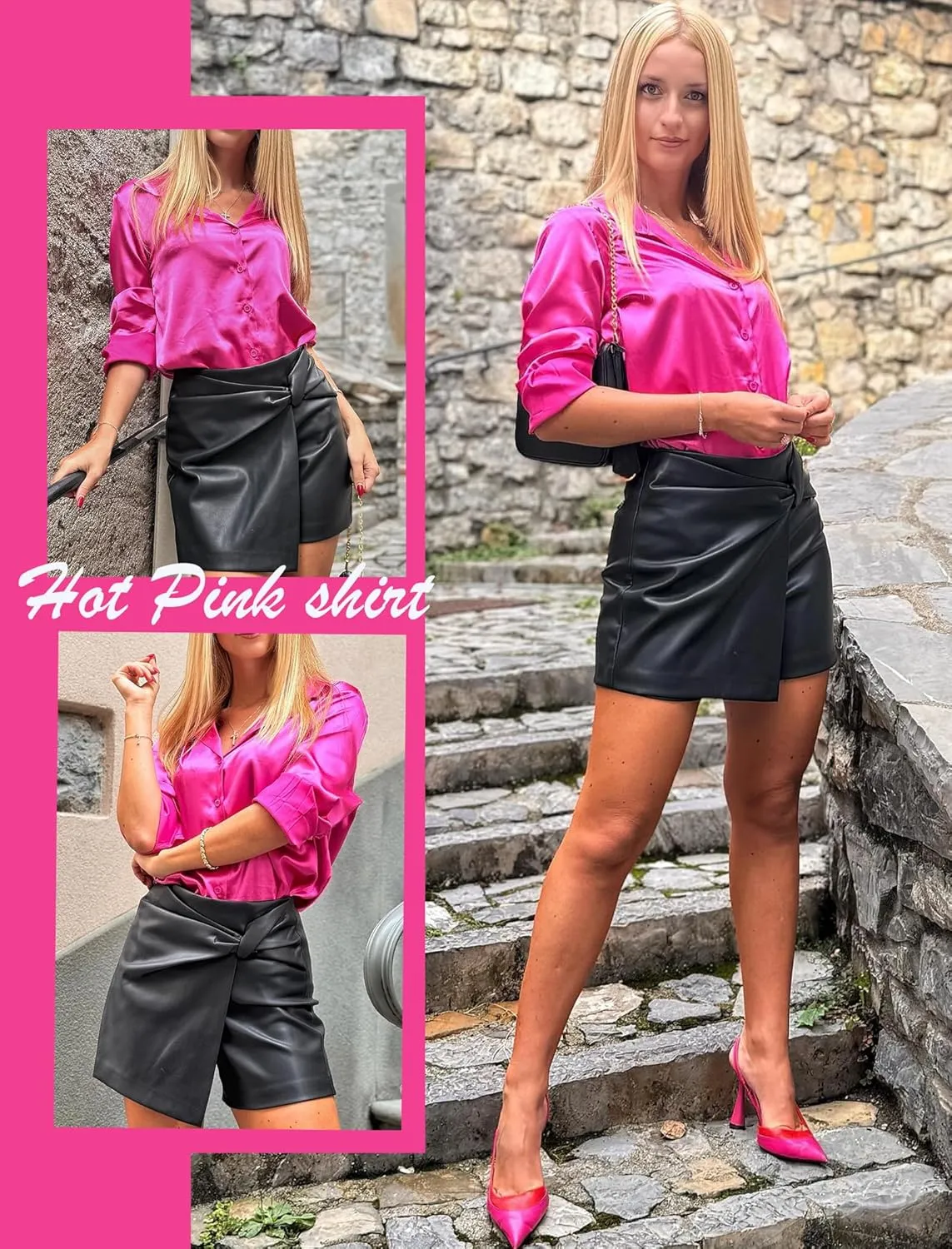 HOTOUCH Women's Satin Silk Shirts Button Down V Neck Dressy Casual Blouse Loose Long Sleeve Office Work Tunic Tops
