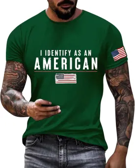 I Identify As an American T-Shirt Men American Flag Patriotic Tee Shirts 4th of July Summer Gym Tops Muscle Tee