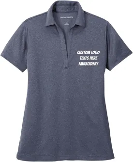 INK STITCH Women Lk542 Custom Design Your Own Logo Text Embroidery Silk Touch Heather Performance Polo Shirts