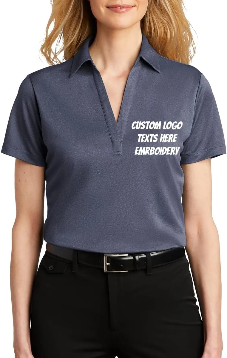 INK STITCH Women Lk542 Custom Design Your Own Logo Text Embroidery Silk Touch Heather Performance Polo Shirts