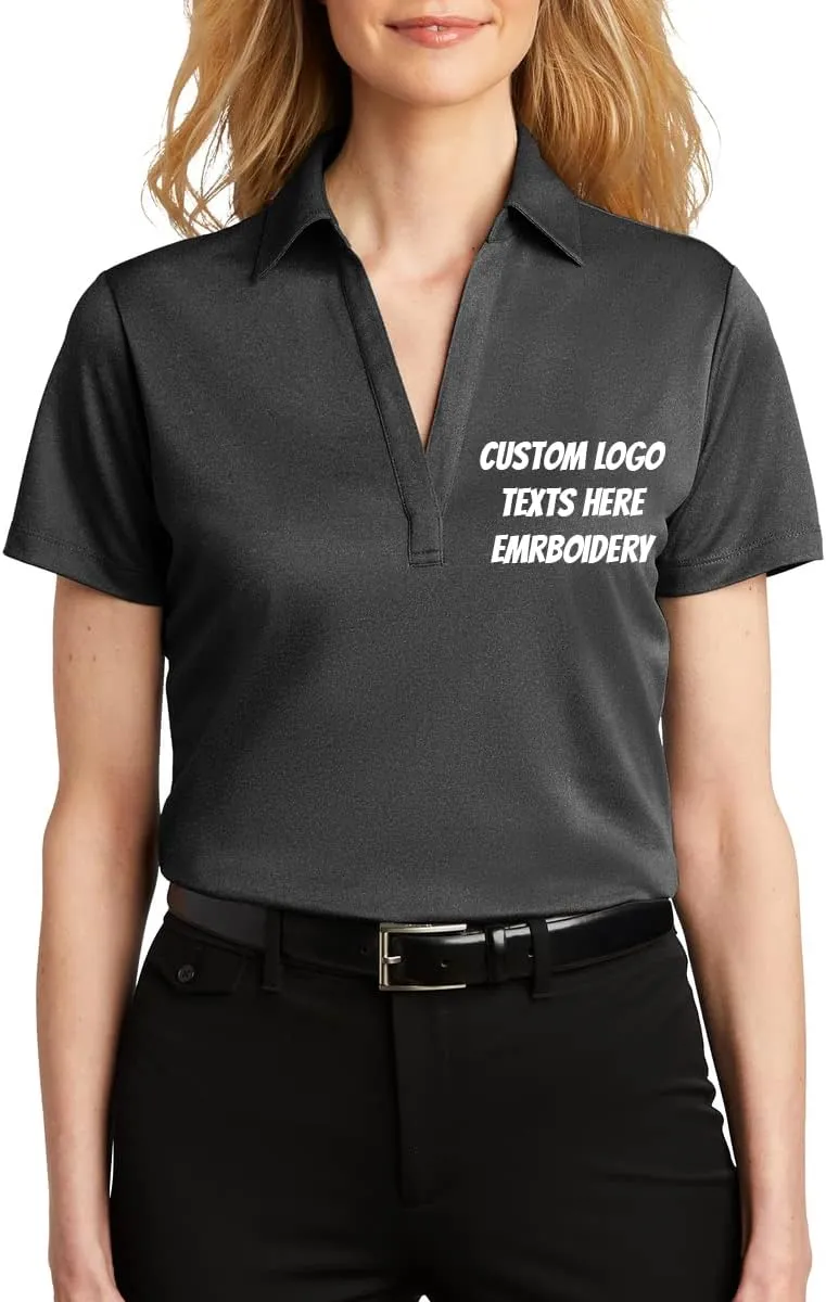 INK STITCH Women Lk542 Custom Design Your Own Logo Text Embroidery Silk Touch Heather Performance Polo Shirts
