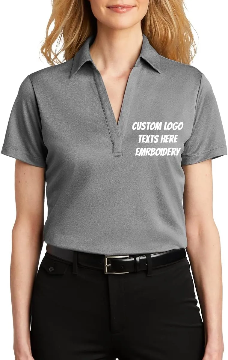 INK STITCH Women Lk542 Custom Design Your Own Logo Text Embroidery Silk Touch Heather Performance Polo Shirts