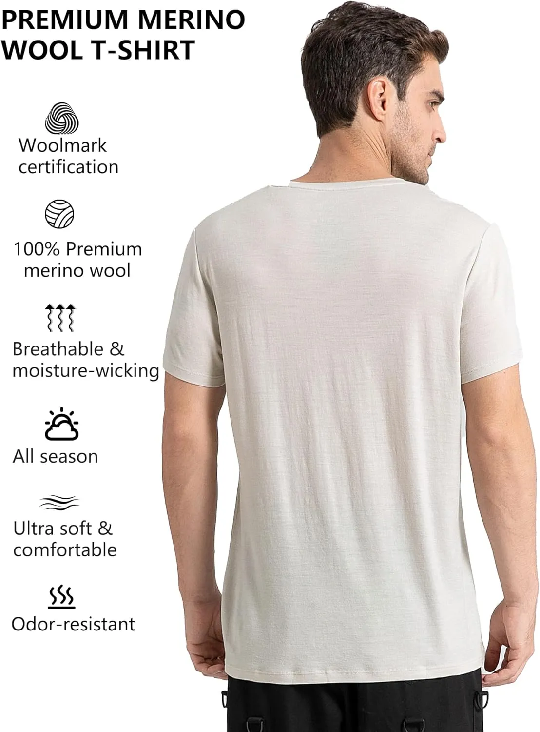 innotree Merino Wool T Shirts for Men - 100% Organic Odor Resistance Merino Wool Undershirt Hiking Travel Base Layer T-Shirt