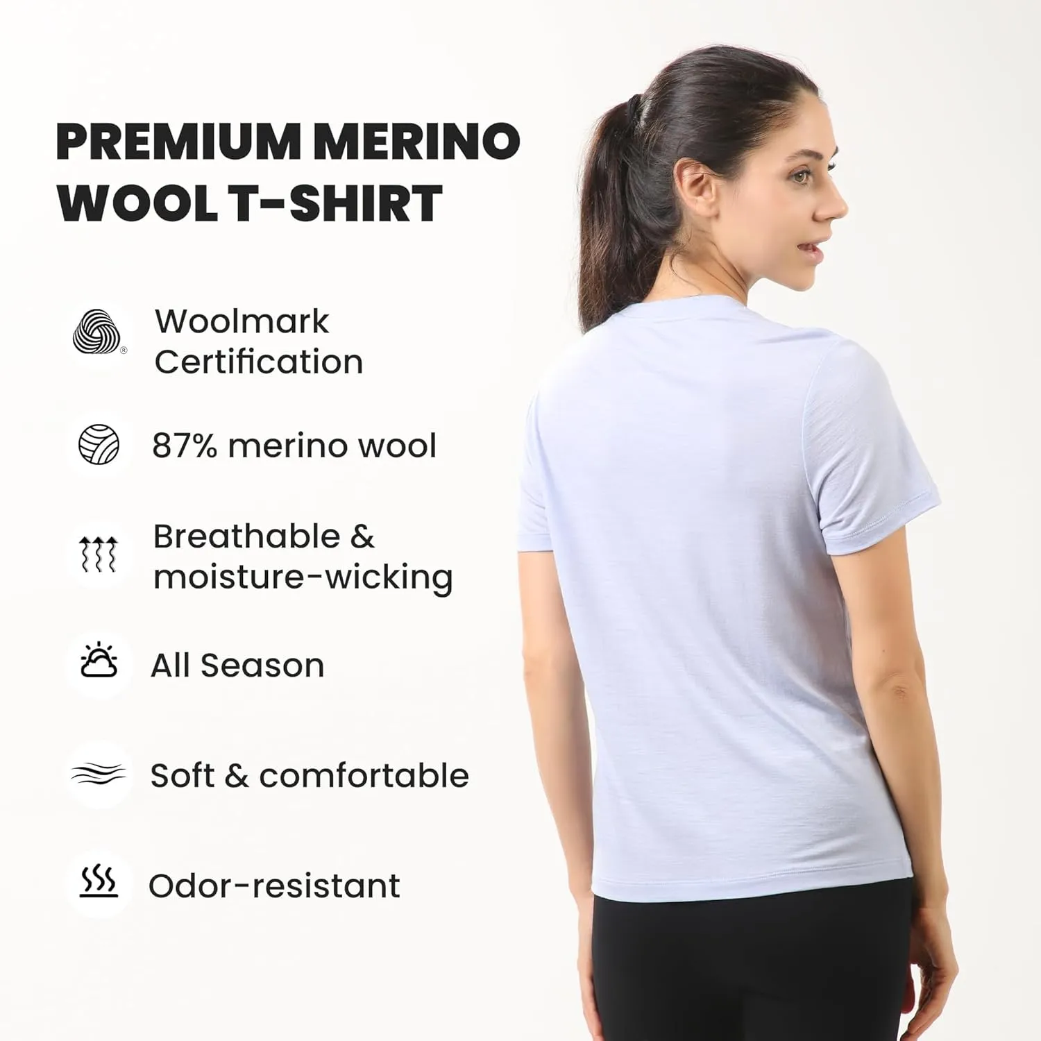 innotree Women's Merino Wool Tee, Odor-Resistant Crew Neck Short Sleeve Base Layer for Outdoor, Yoga, Travel & Daily Wear