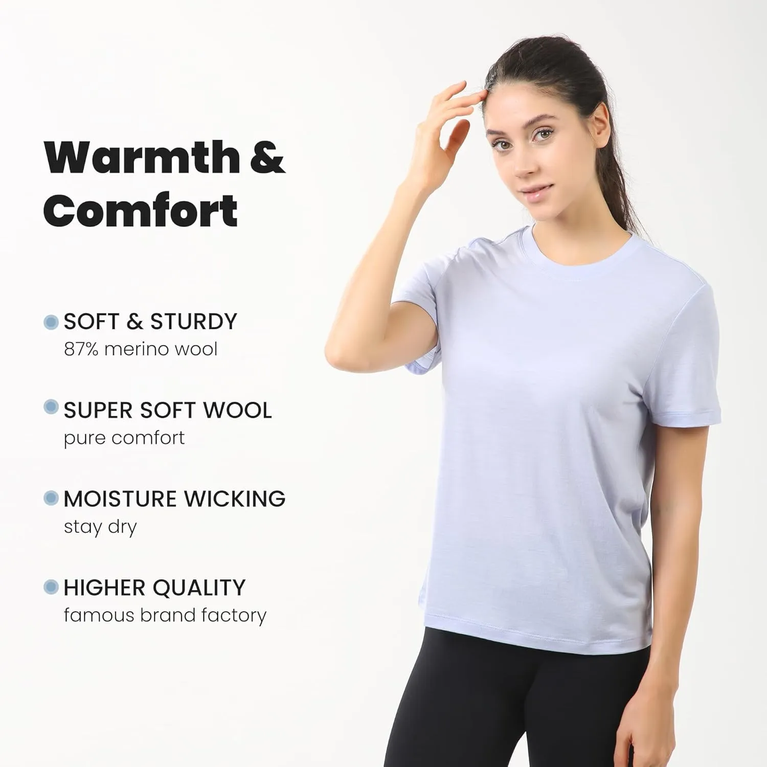 innotree Women's Merino Wool Tee, Odor-Resistant Crew Neck Short Sleeve Base Layer for Outdoor, Yoga, Travel & Daily Wear