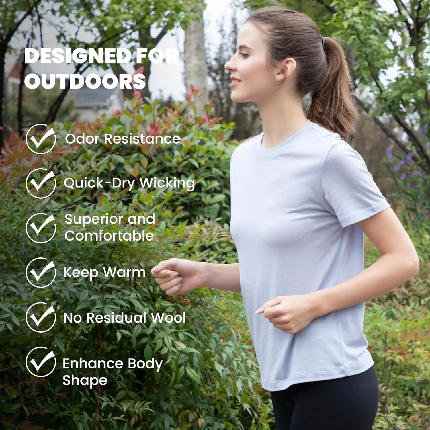 innotree Women's Merino Wool Tee, Odor-Resistant Crew Neck Short Sleeve Base Layer for Outdoor, Yoga, Travel & Daily Wear