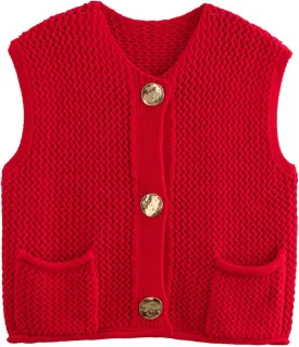 JASCLS Womens Cropped Sweater Vest V Neck Button Down Y2k Crop Knit Summer Trendy Sleeveless Chunky Tank Tops