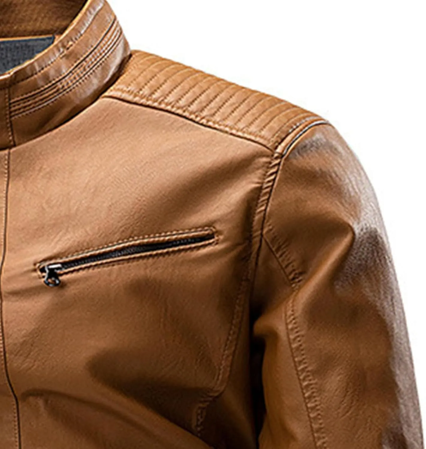 JEShifangjiusu Men'S Stand Collar Bomber Faux Leather Jacket Casual Slim Fit Pu Motorcycle Jacket Lightweight Leather Jacket