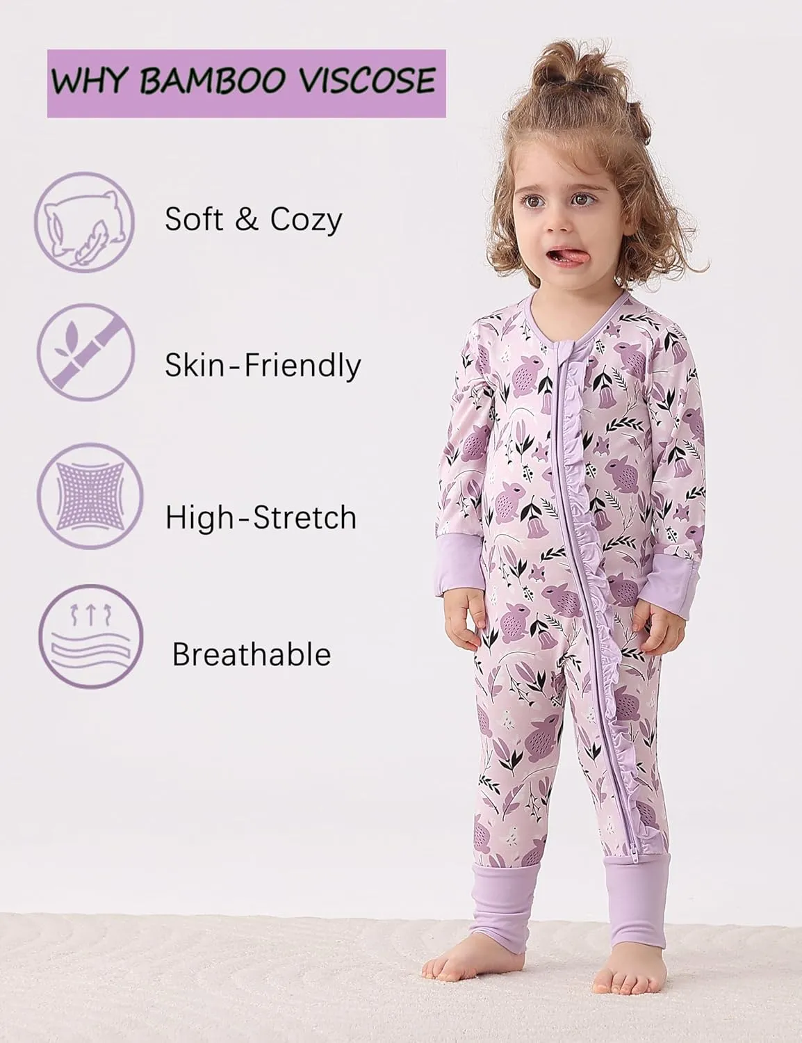 JunNeng 2Pcs Baby Girl Viscose from Bamboo Sleeper with Mitten Cuffs, 2 Way Zipper Romper, Sleep N' Play Pjs 0-18 Months