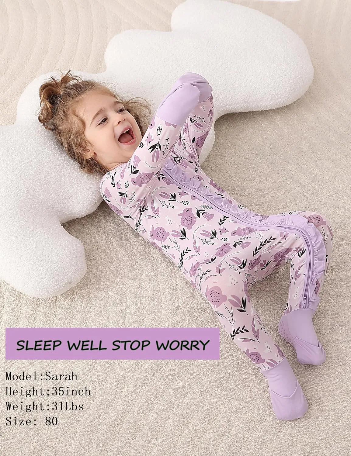 JunNeng 2Pcs Baby Girl Viscose from Bamboo Sleeper with Mitten Cuffs, 2 Way Zipper Romper, Sleep N' Play Pjs 0-18 Months