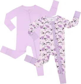 JunNeng 2Pcs Baby Girl Viscose from Bamboo Sleeper with Mitten Cuffs, 2 Way Zipper Romper, Sleep N' Play Pjs 0-18 Months