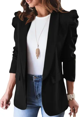 KIRUNDO Women's 2025 Spring Fall Casual Blazers Puff Sleeve Lapel Open Front Work Suit Office Blazer Jackets with Pockets