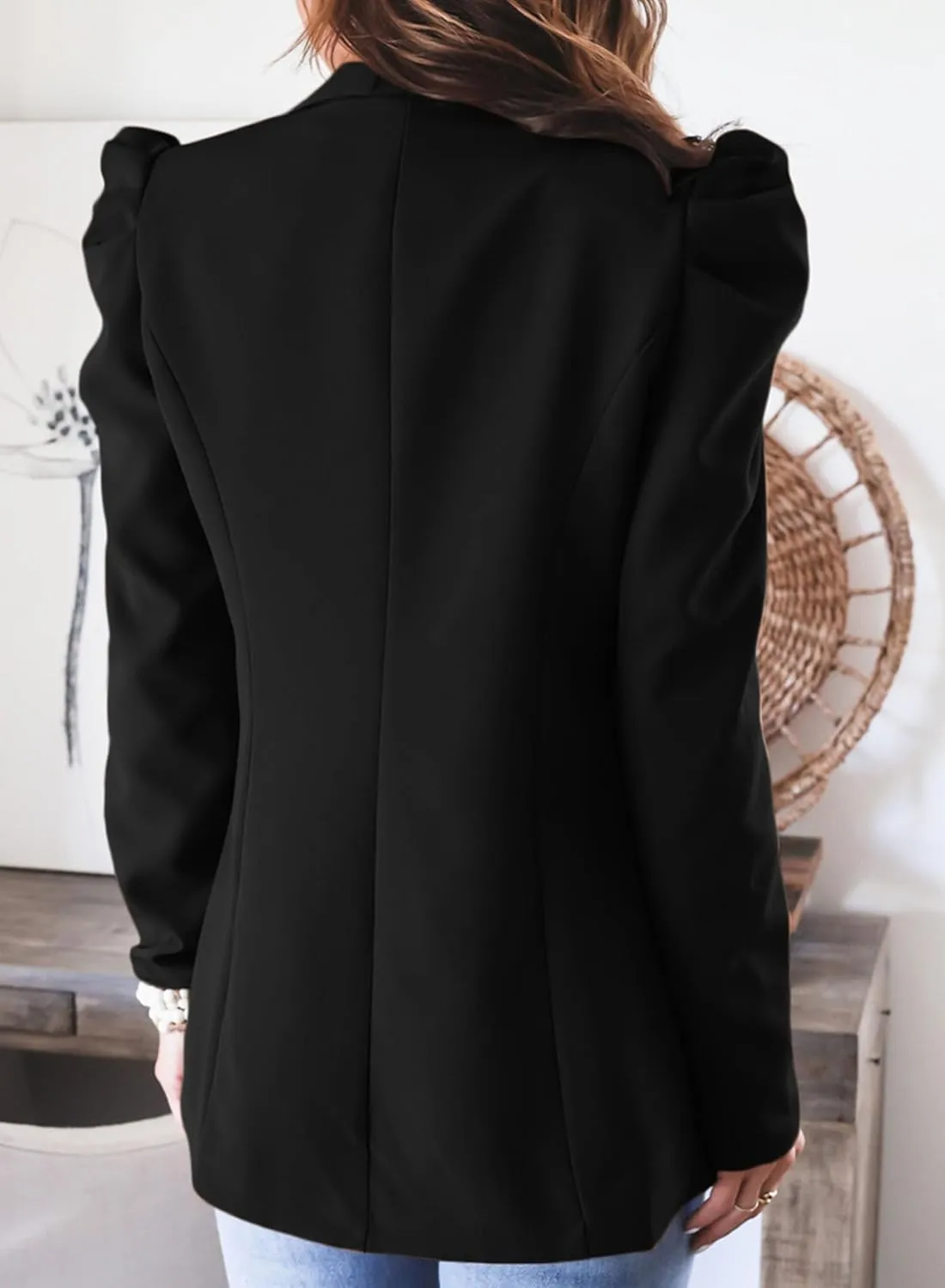 KIRUNDO Women's 2025 Spring Fall Casual Blazers Puff Sleeve Lapel Open Front Work Suit Office Blazer Jackets with Pockets
