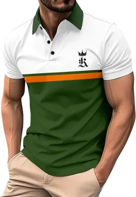 LCMTWX Men's Polo Shirts Fashionable Printed Button Color Blocking Sports T Shirt Slim Fit Tee Shirts for Men Casual