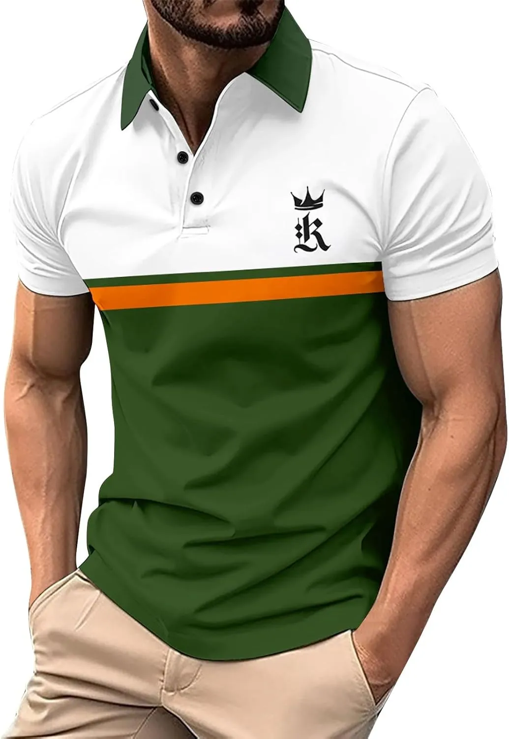 LCMTWX Men's Polo Shirts Fashionable Printed Button Color Blocking Sports T Shirt Slim Fit Tee Shirts for Men Casual