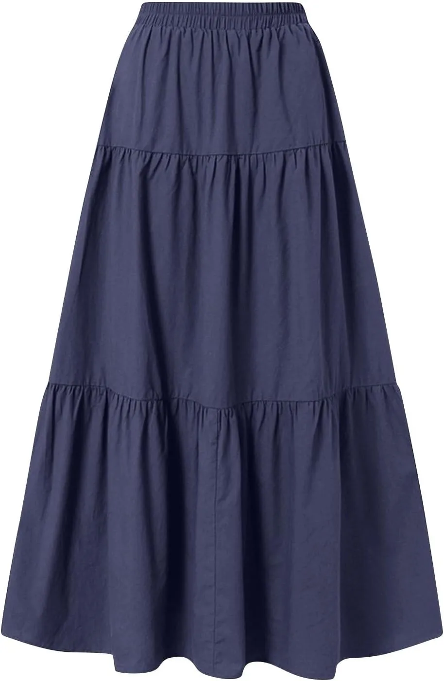 Linen Maxi Skirts for Women Summer Trendy Boho Long Flowy Bow Tie Elastic High Waist Tiered Swing Pleated A Line Skirt