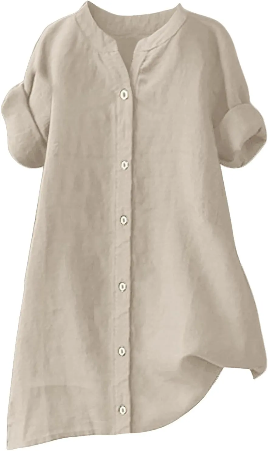 Linen Shirts for Women 2025 Gauze Short Sleeve V Neck Button Loose Fit Blouses Vacation Dress Casual Tunic Tops