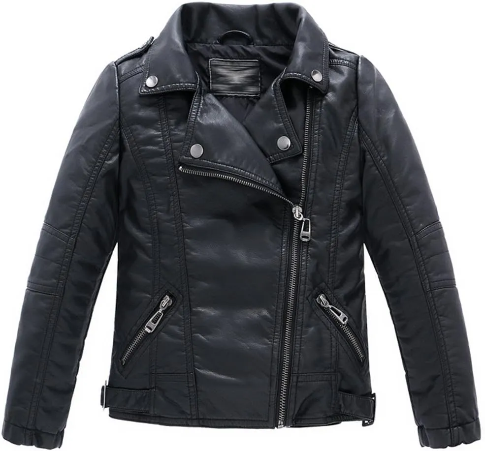 LJYH Children Collar Motorcycle Faux Leather Coats Kids Bomber PU Soft Leather Jackets
