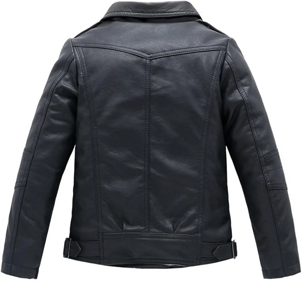 LJYH Children Collar Motorcycle Faux Leather Coats Kids Bomber PU Soft Leather Jackets
