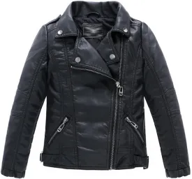 LJYH Children Collar Motorcycle Faux Leather Coats Kids Bomber PU Soft Leather Jackets