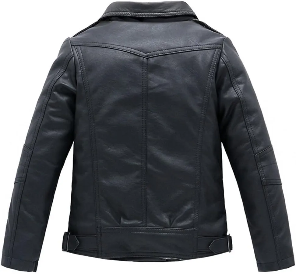 LJYH Children Collar Motorcycle Faux Leather Coats Kids Bomber PU Soft Leather Jackets