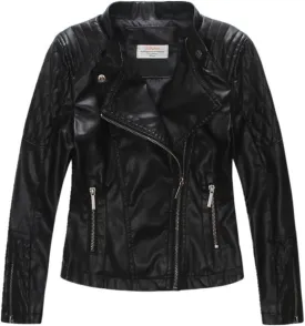 LJYH Girls Faux Leather Quilted Shoulder Motorcycle Jackets Kids Spring Moto Biker Coats