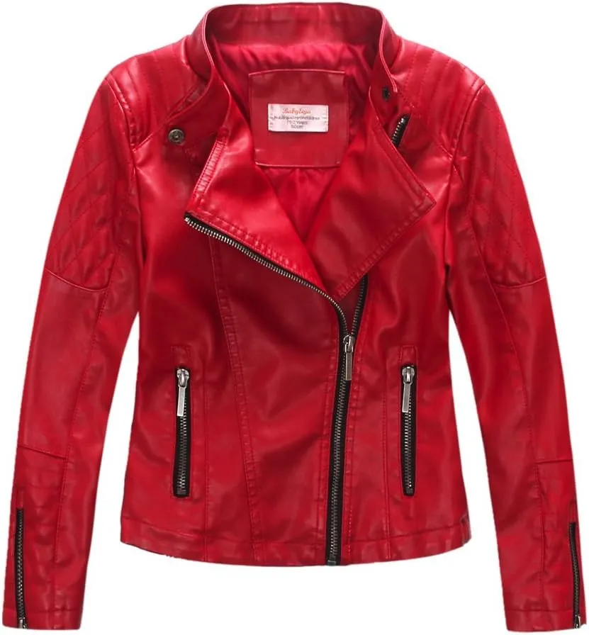 LJYH Girls Faux Leather Quilted Shoulder Motorcycle Jackets Kids Spring Moto Biker Coats