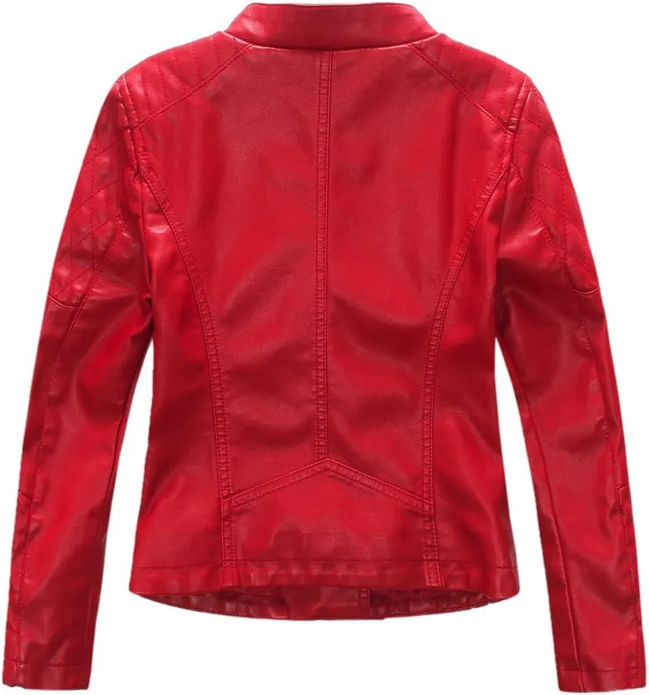 LJYH Girls Faux Leather Quilted Shoulder Motorcycle Jackets Kids Spring Moto Biker Coats