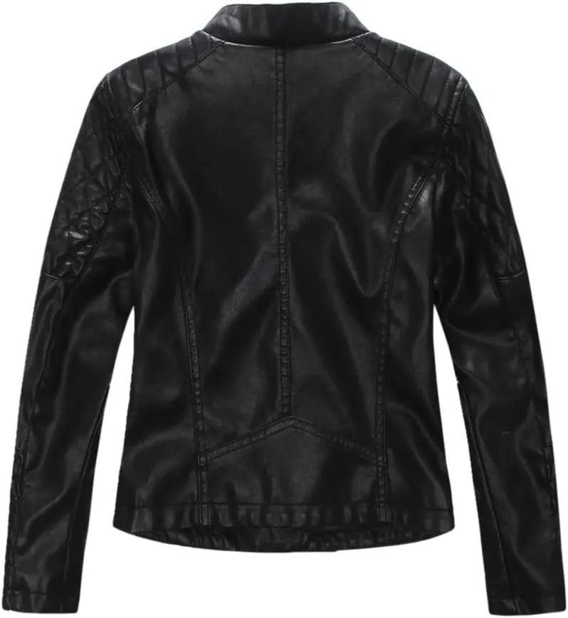 LJYH Girls Faux Leather Quilted Shoulder Motorcycle Jackets Kids Spring Moto Biker Coats