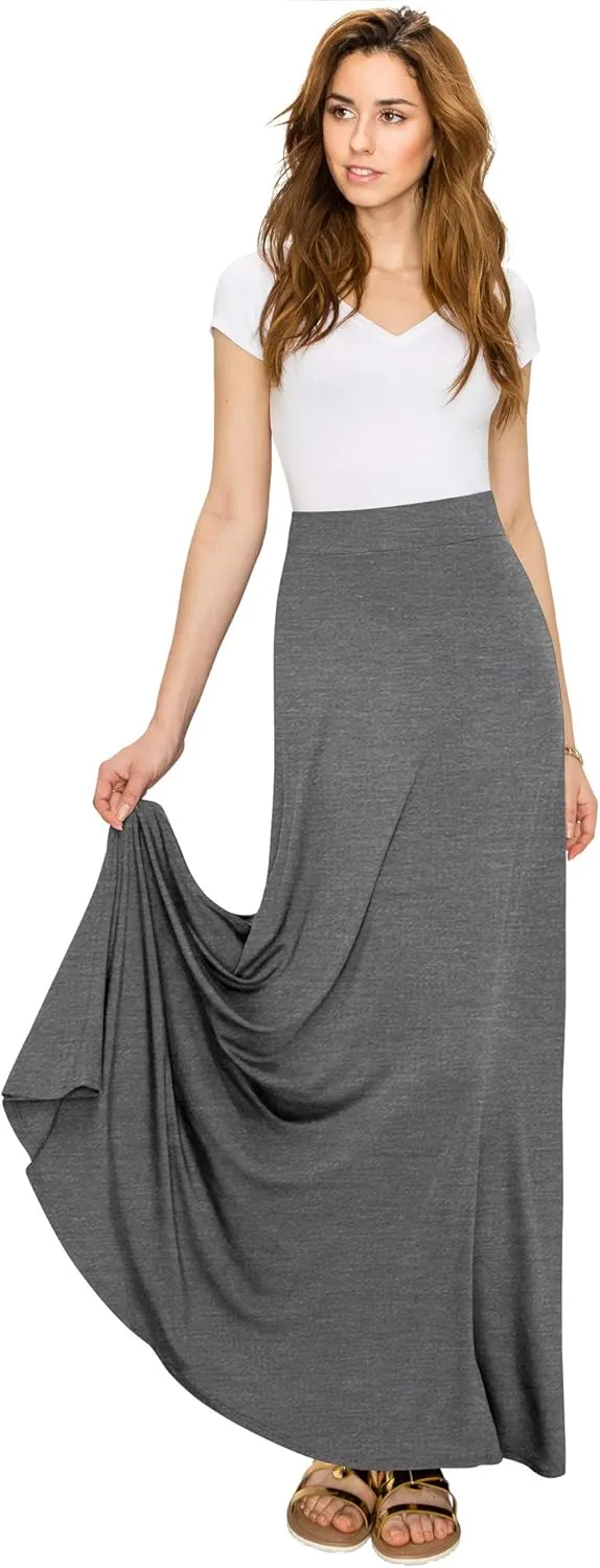 Lock and Love Women's Casual Comfy Stylish High Waist Flare Long Maxi Skirt  Available in Print & Solid Options
