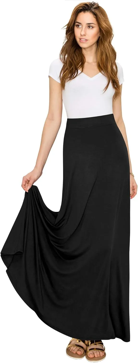 Lock and Love Women's Casual Comfy Stylish High Waist Flare Long Maxi Skirt  Available in Print & Solid Options