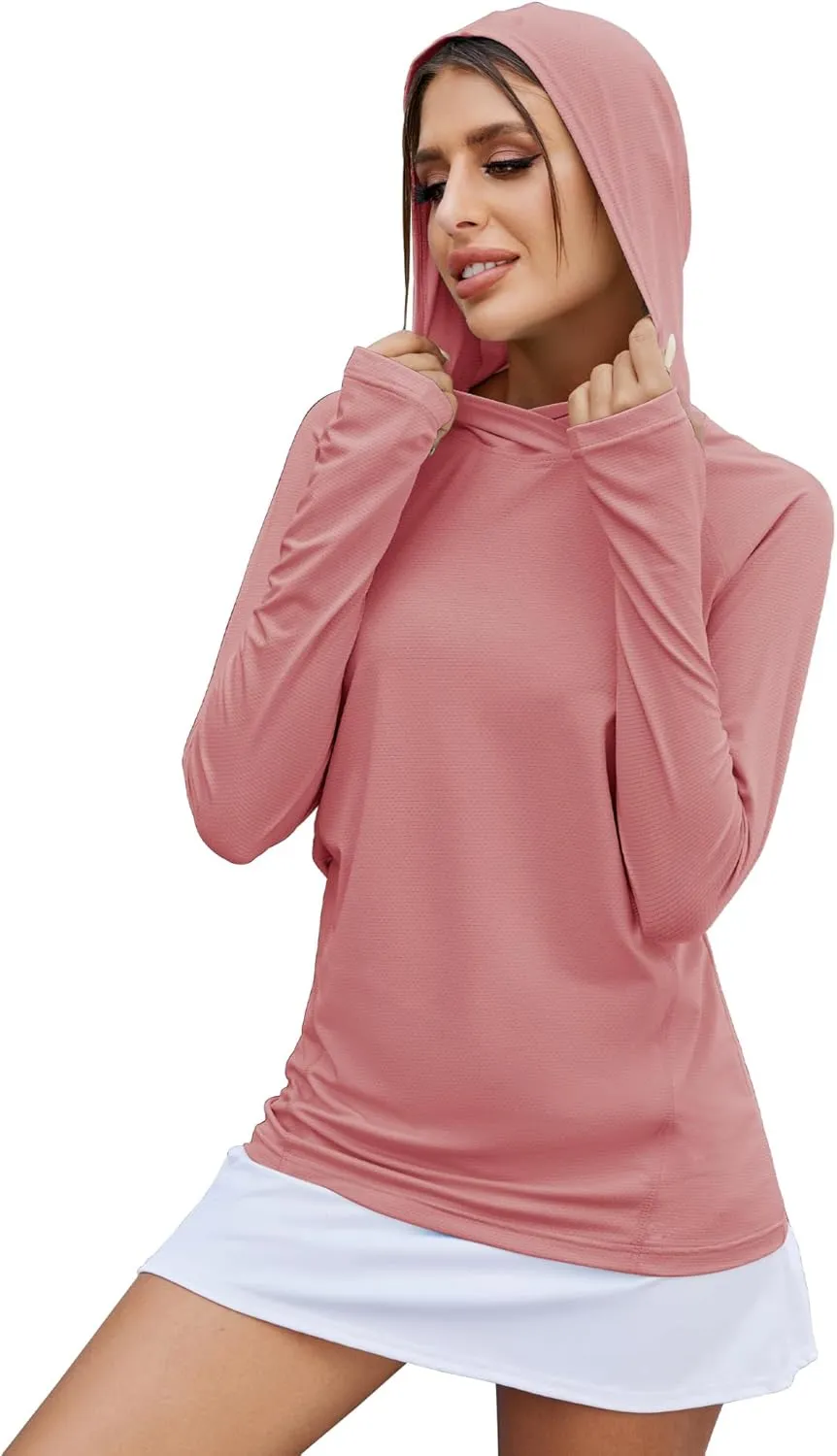 LUYAA Women's UPF 50  Sun Protection Hoodie Breathable Stretch Hiking Shirts Long Sleeve for Running Outdoor Workout