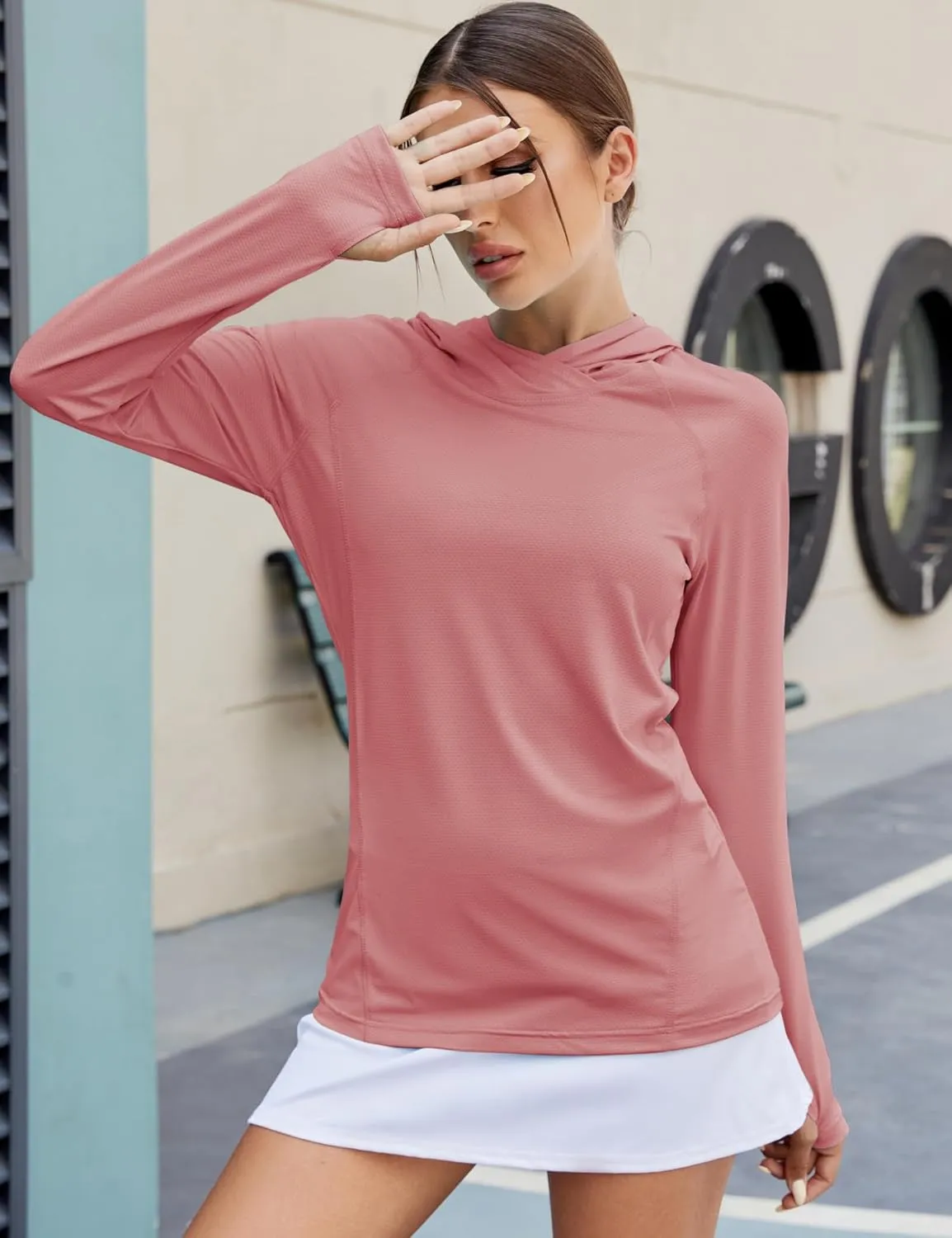LUYAA Women's UPF 50  Sun Protection Hoodie Breathable Stretch Hiking Shirts Long Sleeve for Running Outdoor Workout