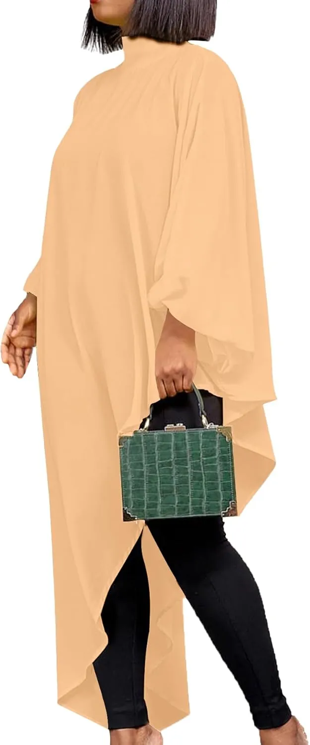 LYANER Women's Mock Neck Asymmetrical High Low Balloon Long Sleeve Long Shirt Blouse Tunic Top