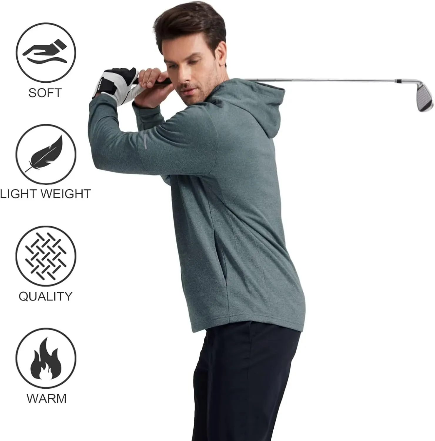 M MAELREG Hoodies for Men Golf Fleece Hooded Sweatshirts Dry Fit Athletic Lightweight Casual Midlayer Mens Hoodies Pullover