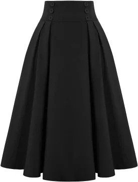 Maxi Solid Skirt for Women High Waisted A-Line Pleated Skirts Elastic Knee Length Casual Flowy Swing Flared Skirt